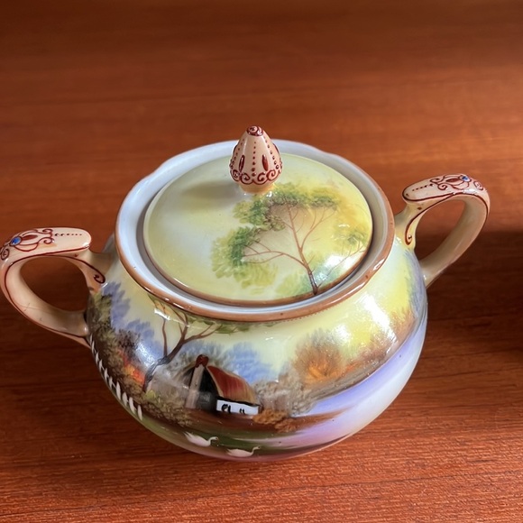 💯 Antique Nippon set sugar creamer under plates mustard or honey container - Picture 12 of 14